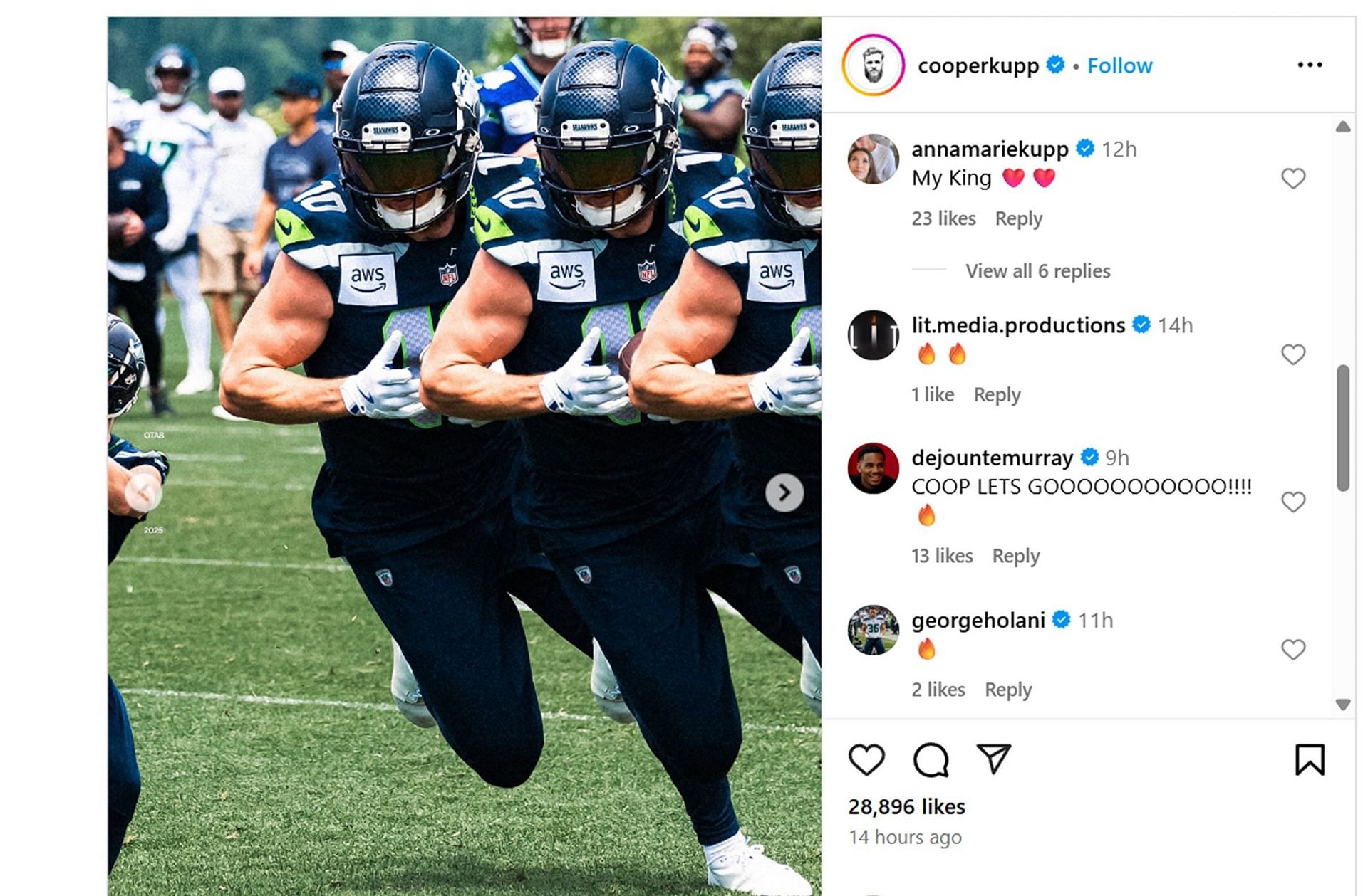 Cooper Kupp's wife Anna sends 2-word reaction to All Pro WR's first look in Seahawks uniform at minicamp/@cooperkupp